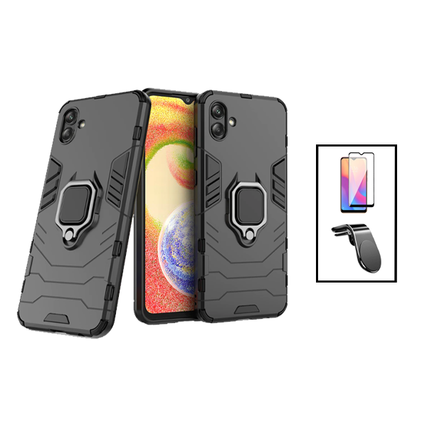Kit Película de Vidro Temperado GorilasGlass + Capa de Proteção Militar Magnética + Suporte de Carro Magnético L para Samsung Galaxy A04 - Preto