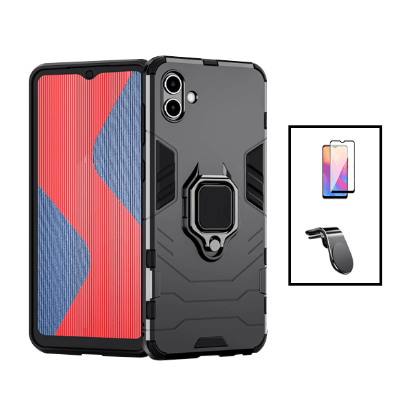 Kit Película de Vidro Temperado GorilasGlass + Capa de Proteção Militar Magnética + Suporte de Carro Magnético L para Samsung Galaxy M13 5G - Preto