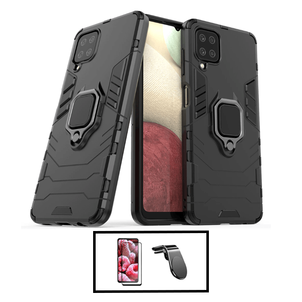 Kit Película de Vidro Temperado GorilasGlass + Capa de Proteção Militar Magnética + Suporte de Carro Magnético L para Samsung Galaxy M33 5G - Preto