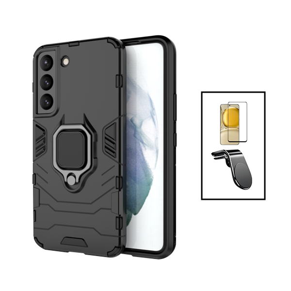 Kit Película de Vidro Temperado GorilasGlass + Capa de Proteção Militar Magnética + Suporte de Carro Magnético L para Samsung Galaxy S23 - Preto