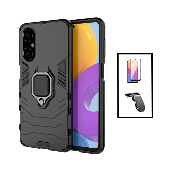 Kit Película de Vidro Temperado GorilasGlass + Capa de Proteção Militar Magnética + Suporte de Carro Magnético L para Xiaomi Poco M4 5G - Preto