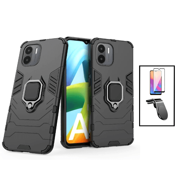 Kit Película de Vidro Temperado GorilasGlass + Capa de Proteção Militar Magnética + Suporte de Carro Magnético L para Xiaomi Poco C50 - Preto