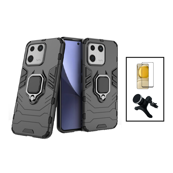Kit Película de Vidro Temperado GorilasGlass + Capa de Proteção Militar Magnética + Suporte Magnético Com Pernas para Xiaomi 13 - Preto