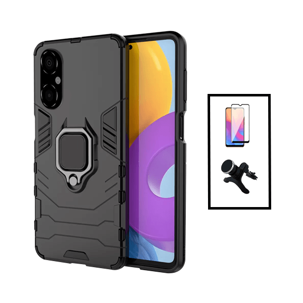 Kit Película de Vidro Temperado GorilasGlass + Capa de Proteção Militar Magnética + Suporte Magnético Com Pernas para Xiaomi Poco M4 5G - Preto
