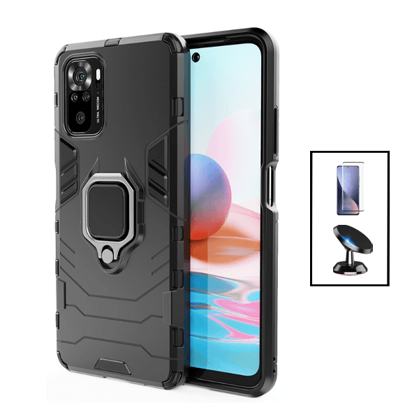 Kit Película de Vidro Temperado GorilasGlass + Capa de Proteção Militar Magnética + Suporte Magnético para Xiaomi Poco M5S - Preto