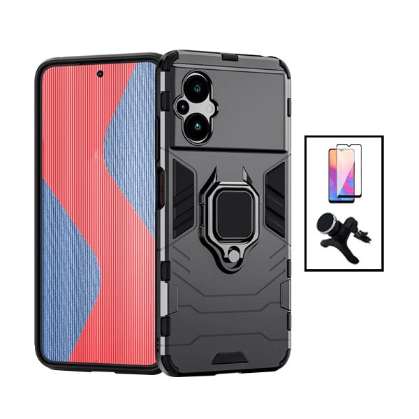 Kit Película de Vidro Temperado GorilasGlass + Capa de Proteção Militar Magnética + Suporte Magnético Com Pernas para Xiaomi Poco M5 - Preto