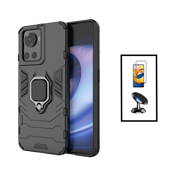 Kit Película de Vidro Temperado GorilasGlass + Capa de Proteção Militar Magnética + Suporte Magnético para OnePlus Ace - Preto