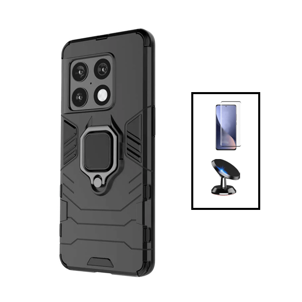 Kit Película de Vidro Temperado GorilasGlass + Capa de Proteção Militar Magnética + Suporte Magnético para OnePlus Ace Pro - Preto