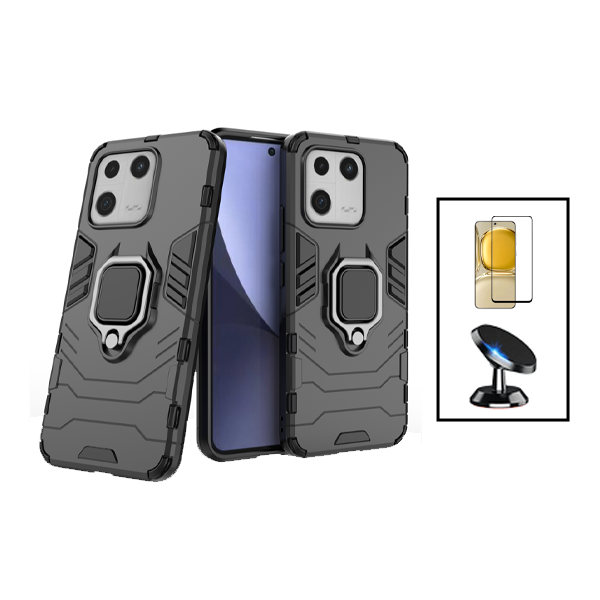 Kit Película de Vidro Temperado GorilasGlass + Capa de Proteção Militar Magnética + Suporte Magnético para Xiaomi 13 - Preto
