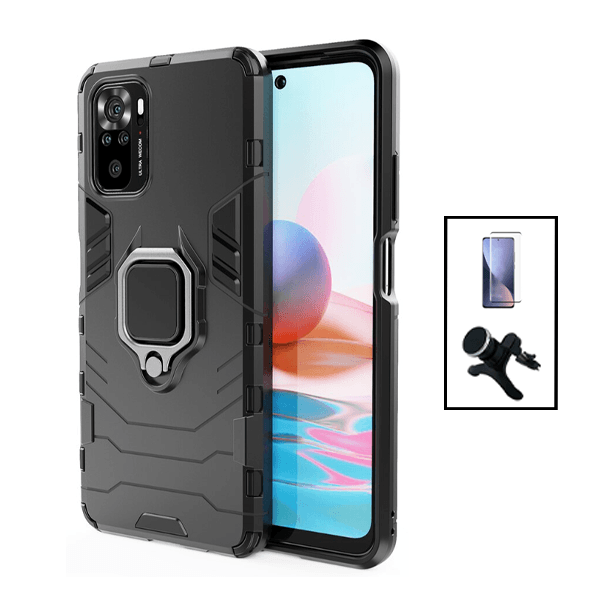 Kit Película de Vidro Temperado GorilasGlass + Capa de Proteção Militar Magnética + Suporte Magnético Com Pernas para Xiaomi Poco M5S - Preto