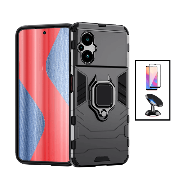 Kit Película de Vidro Temperado GorilasGlass + Capa de Proteção Militar Magnética + Suporte Magnético para Xiaomi Poco M5 - Preto