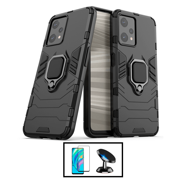 Kit Película de Vidro Temperado GorilasGlass + Capa de Proteção Militar Magnética + Suporte Magnético para Xiaomi Realme Narzo 50 Pro - Preto