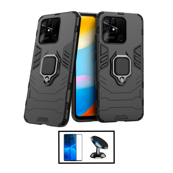 Kit Película de Vidro Temperado GorilasGlass + Capa de Proteção Militar Magnética + Suporte Magnético para Xiaomi Poco C40 - Preto