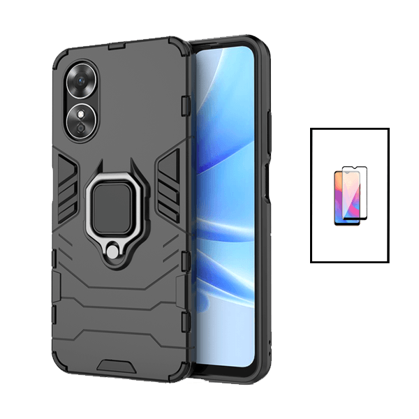 Kit Película de Vidro Temperado GorilasGlass + Capa de Proteção Militar Magnética para Oppo A17 - Preto