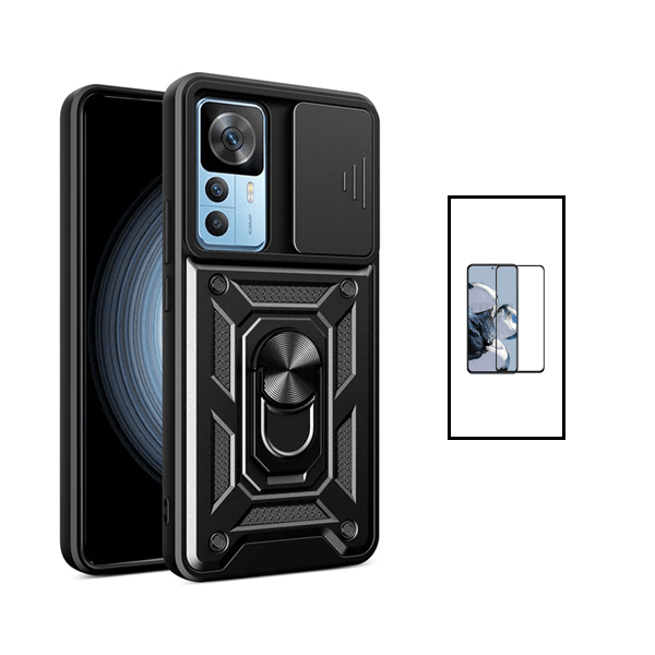 Kit Película de Vidro Temperado GorilasGlass + Capa de Proteção Militar Magnética Janela Deslizante para Xiaomi 12T - Preto