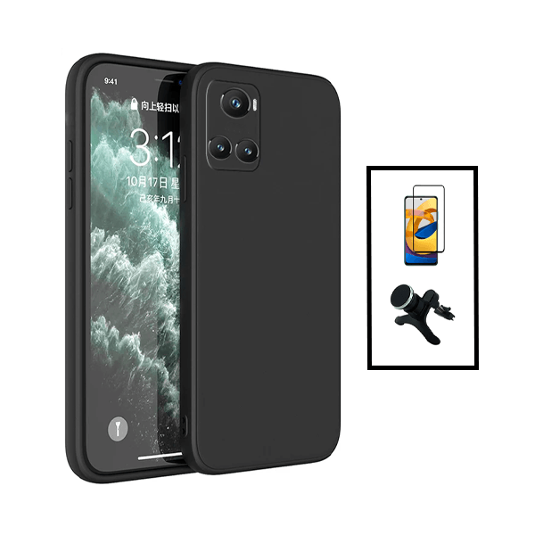 Kit Película de Vidro Temperado GorilasGlass + Capa Proteção Traseira Silicone + Suporte Magnético Com Pernas para OnePlus 10R 5G - Preto