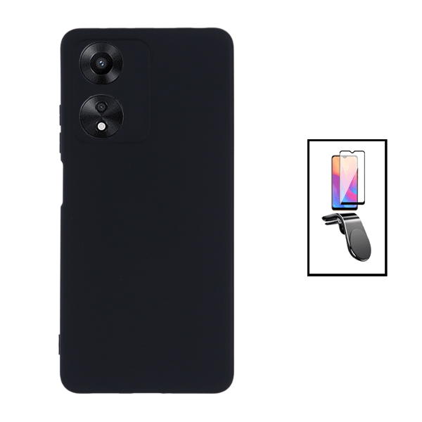 Kit Película de Vidro Temperado GorilasGlass + Capa Proteção Traseira Silicone + Suporte de Carro Magnético L para Oppo A78 - Preto