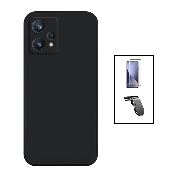 Kit Película de Vidro Temperado GorilasGlass + Capa Proteção Traseira Silicone + Suporte de Carro Magnético L para Realme 9 5G - Preto