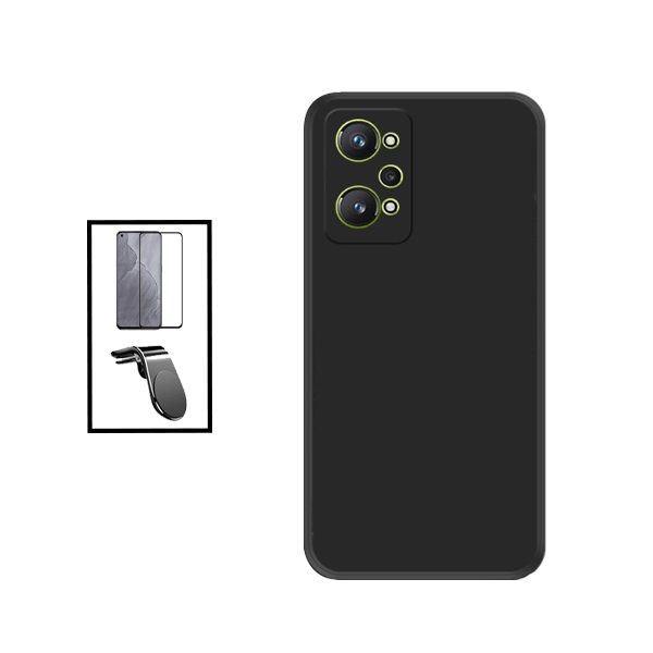 Kit Película de Vidro Temperado GorilasGlass + Capa Proteção Traseira Silicone + Suporte de Carro Magnético L para Realme GT Neo 3T - Preto
