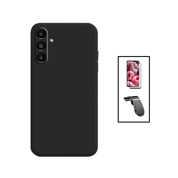 Kit Película de Vidro Temperado GorilasGlass + Capa Proteção Traseira Silicone + Suporte de Carro Magnético L para Samsung Galaxy A14 - Preto