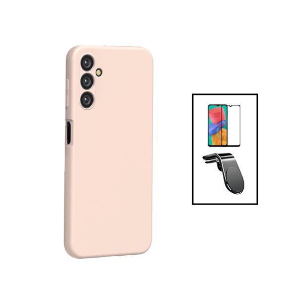 Kit Película de Vidro Temperado GorilasGlass + Capa Proteção Traseira Silicone + Suporte de Carro Magnético L para Samsung Galaxy A14 5G - Rosa