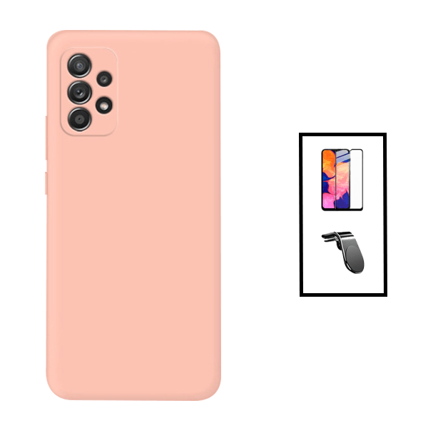 Kit Película de Vidro Temperado GorilasGlass + Capa Proteção Traseira Silicone + Suporte de Carro Magnético L para Samsung Galaxy A23 5G - Rosa