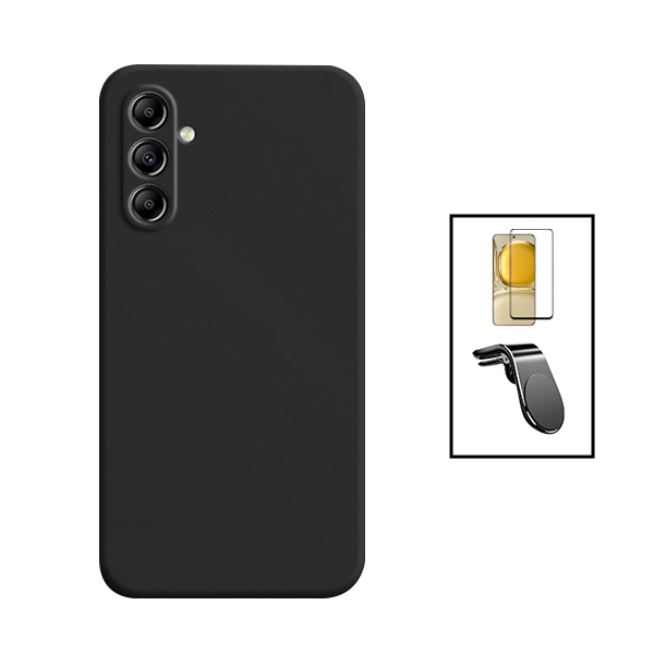 Kit Película de Vidro Temperado GorilasGlass + Capa Proteção Traseira Silicone + Suporte de Carro Magnético L para Samsung Galaxy A54 5G - Preto