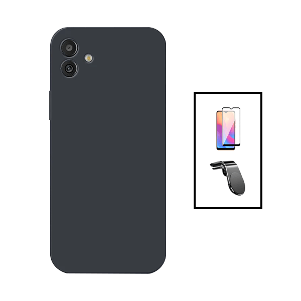 Kit Película de Vidro Temperado GorilasGlass + Capa Proteção Traseira Silicone + Suporte de Carro Magnético L para Samsung A04 - Preto