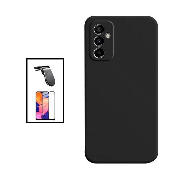 Kit Película de Vidro Temperado GorilasGlass + Capa Proteção Traseira Silicone + Suporte de Carro Magnético L para Samsung Galaxy M13 - Preto