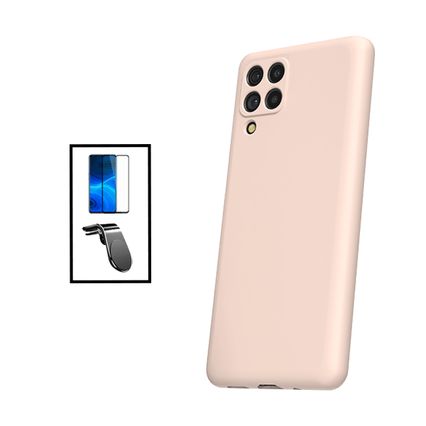 Kit Película de Vidro Temperado GorilasGlass + Capa Proteção Traseira Silicone + Suporte de Carro Magnético L para Samsung Galaxy M33 5G - Rosa