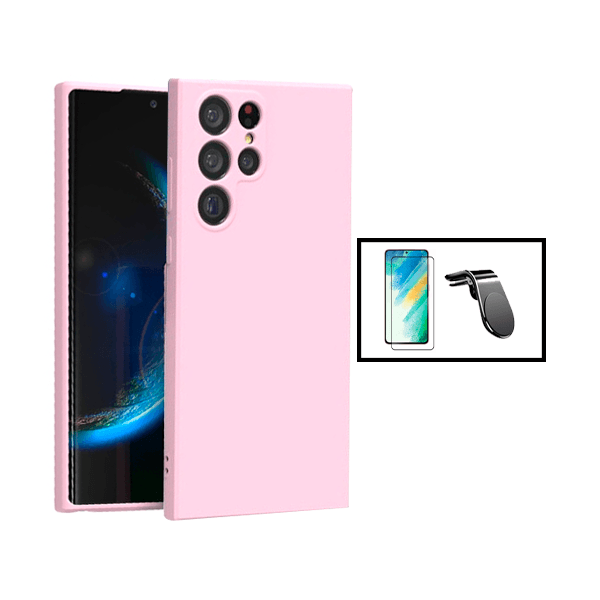 Kit Película de Vidro Temperado GorilasGlass + Capa Proteção Traseira Silicone + Suporte de Carro Magnético L Phonecare para Samsung Galaxy S24 Ultra 5G - Rosa