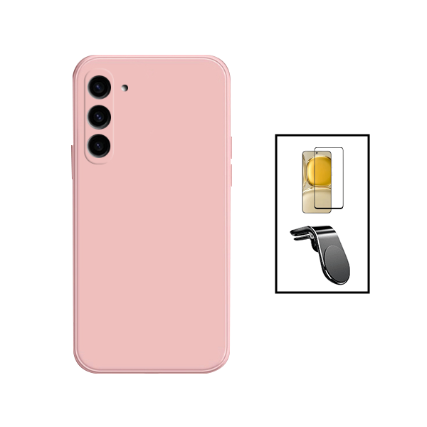 Kit Película de Vidro Temperado GorilasGlass + Capa Proteção Traseira Silicone + Suporte de Carro Magnético L para Samsung Galaxy A34 5G - Rosa