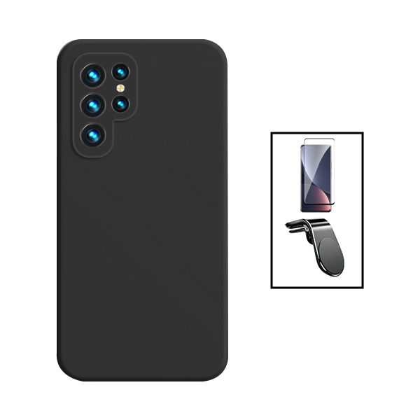 Kit Película de Vidro Temperado GorilasGlass + Capa Proteção Traseira Silicone + Suporte de Carro Magnético L Phonecare para Samsung Galaxy S24 Ultra 5G - Preto