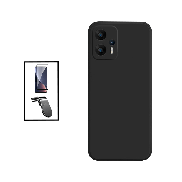 Kit Película de Vidro Temperado GorilasGlass + Capa Proteção Traseira Silicone + Suporte de Carro Magnético L para Xiaomi Redmi K50i - Preto