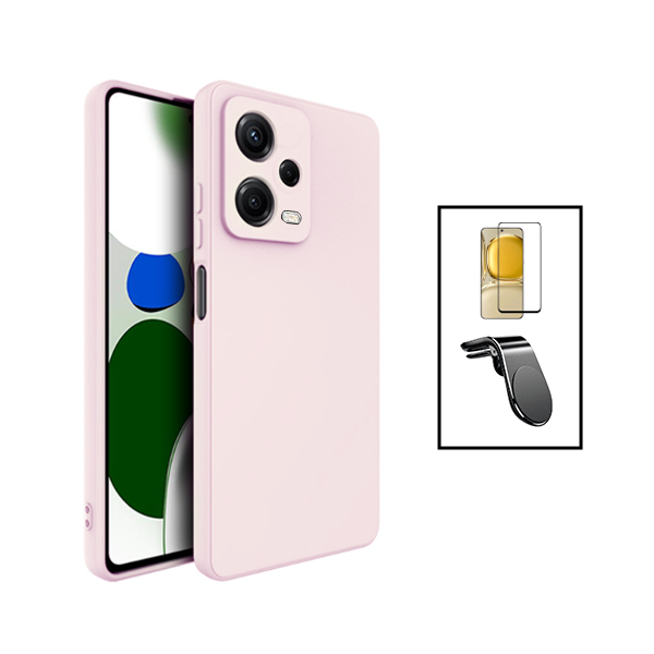 Kit Película de Vidro Temperado GorilasGlass + Capa Proteção Traseira Silicone + Suporte de Carro Magnético L para Xiaomi Poco X5 - Rosa