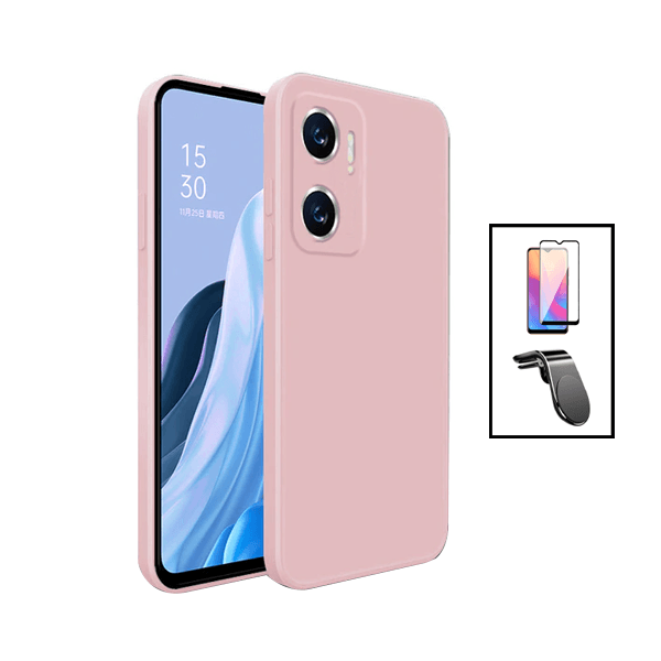 Kit Película de Vidro Temperado GorilasGlass + Capa Proteção Traseira Silicone + Suporte de Carro Magnético L para Xiaomi Redmi 10 5G - Rosa