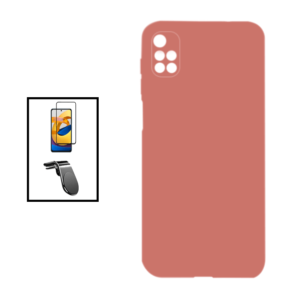 Kit Película de Vidro Temperado GorilasGlass + Capa Proteção Traseira Silicone + Suporte de Carro Magnético L para Xiaomi Redmi 10 Prime 2022 - Preto