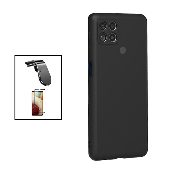 Kit Película de Vidro Temperado GorilasGlass + Capa Proteção Traseira Silicone + Suporte de Carro Magnético L para Xiaomi Redmi 9C - Preto