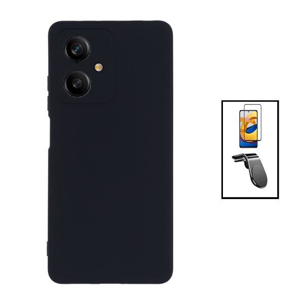Kit Película de Vidro Temperado GorilasGlass + Capa Proteção Traseira Silicone + Suporte de Carro Magnético L para Xiaomi Redmi Note 12 - Preto