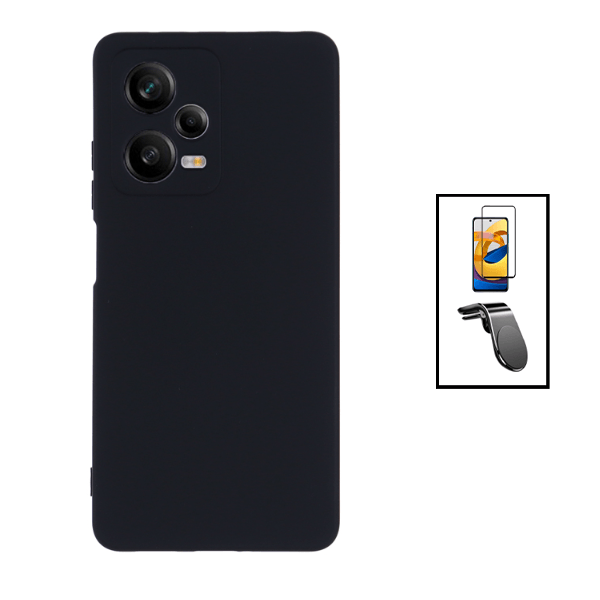 Kit Película de Vidro Temperado GorilasGlass + Capa Proteção Traseira Silicone + Suporte de Carro Magnético L para Xiaomi Redmi Note 12 Pro+ - Preto