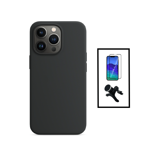 Kit Película de Vidro Temperado GorilasGlass + Capa Proteção Traseira Silicone + Suporte Magnético Com Pernas para Apple iPhone 14 - Preto