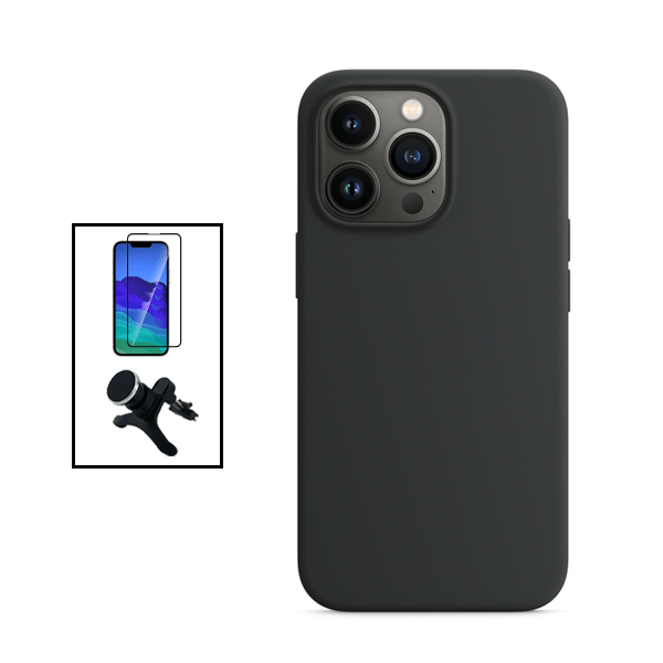 Kit Película de Vidro Temperado GorilasGlass + Capa Proteção Traseira Silicone + Suporte Magnético Com Pernas para Apple iPhone 14 Pro - Preto