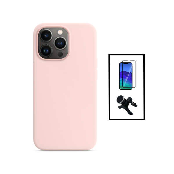 Kit Película de Vidro Temperado GorilasGlass + Capa Proteção Traseira Silicone + Suporte Magnético Com Pernas para Apple iPhone 14 - Rosa