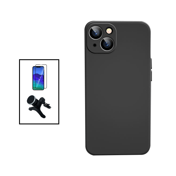 Kit Película de Vidro Temperado GorilasGlass + Capa Proteção Traseira Silicone + Suporte Magnético Com Pernas para Apple iPhone 14 Max - Preto