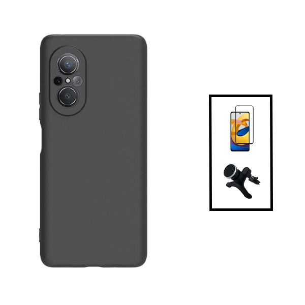 Kit Película de Vidro Temperado GorilasGlass + Capa Proteção Traseira Silicone + Suporte Magnético Com Pernas para Huawei Nova 9 SE - Preto