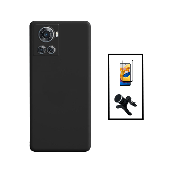 Kit Película de Vidro Temperado GorilasGlass + Capa Proteção Traseira Silicone + Suporte Magnético Com Pernas para OnePlus Ace - Preto