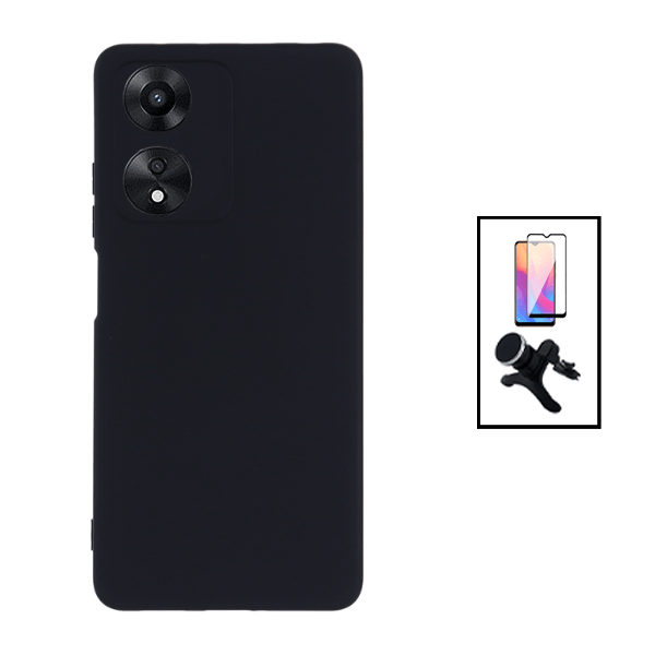 Kit Película de Vidro Temperado GorilasGlass + Capa Proteção Traseira Silicone + Suporte Magnético Com Pernas para Oppo A78 - Preto