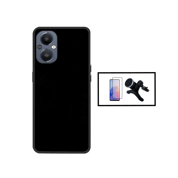 Kit Película de Vidro Temperado GorilasGlass + Capa Proteção Traseira Silicone + Suporte Magnético Com Pernas para Oppo Reno7 Lite - Preto