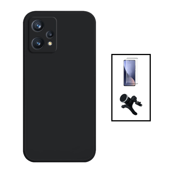 Kit Película de Vidro Temperado GorilasGlass + Capa Proteção Traseira Silicone + Suporte Magnético Com Pernas para Realme 9 5G - Preto