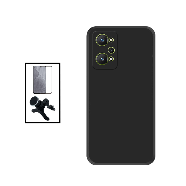 Kit Película de Vidro Temperado GorilasGlass + Capa Proteção Traseira Silicone + Suporte Magnético Com Pernas para Realme GT Neo2 - Preto